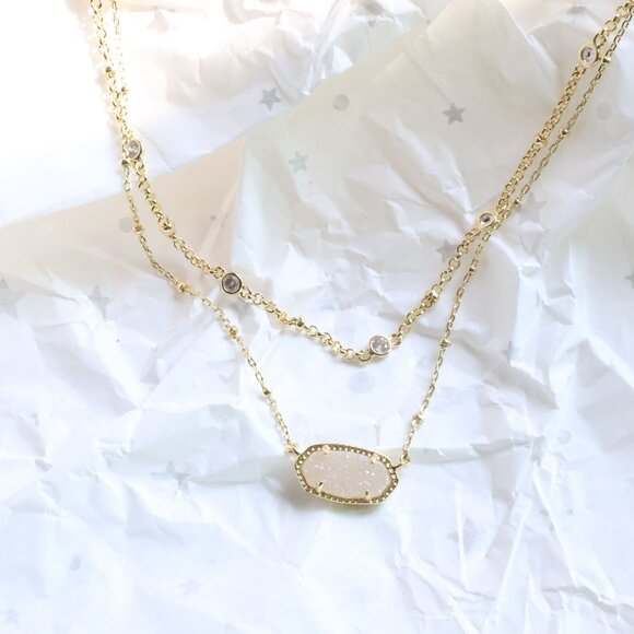 Kendra Scott Elisa Gold Necklace Iridescent Drusy - Picture 2 of 2